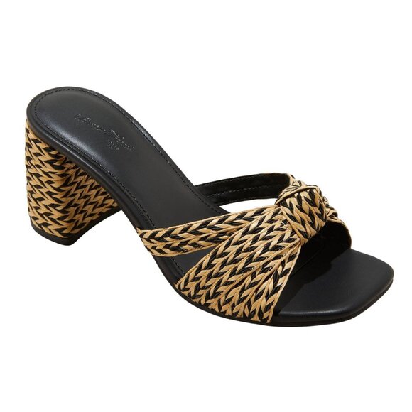 NWT Universal Thread Raffia Strappy Knot Sandal Heels Black Brown Multi 10M - Picture 1 of 11